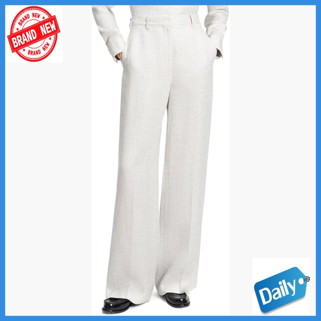 High Waisted Straight Leg Work Pants, Linen Blend, Classic Fit